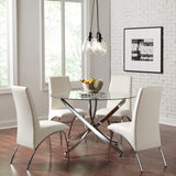 Beckham Round Glass Top Dining Set Chrome and White