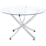 Beckham Round Glass Top Dining Set Chrome and White