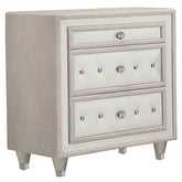 Antonella Upholstered 3-drawer Nightstand Ivory and Camel