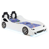 Cruiser Wood LED Race Car Bed and 7-inch Mattress Blue