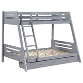 Trisha 2-drawer Wood Over Bunk Bed Grey