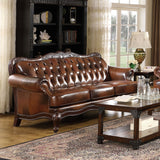 Victoria Leather Upholstered Rolled Arm Sofa Brown