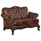 Victoria Leather Upholstered Rolled Arm Loveseat Brown