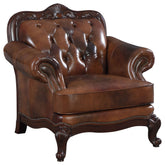 Victoria Leather Upholstered Rolled Arm Chair Brown