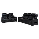 Zuma Faux Leather Dual Power LED Sofa Set Black