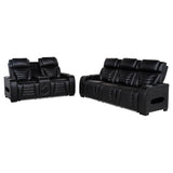 Zuma Faux Leather Dual Power LED Sofa Set Black