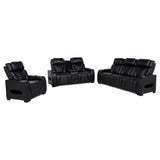 Zuma Faux Leather Dual Power LED Sofa Set Black