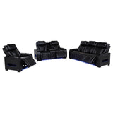 Zuma Faux Leather Dual Power LED Sofa Set Black