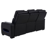 Zuma Faux Leather Dual Power Reclining LED Sofa Black