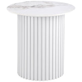 Rowena Round Sintered Stone End Table White Faux Marble