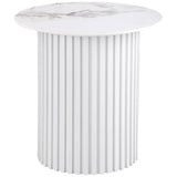 Rowena Round Sintered Stone End Table White Faux Marble