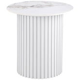 Rowena Round Sintered Stone End Table White Faux Marble