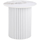 Rowena Round Sintered Stone End Table White Faux Marble
