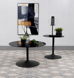 Ganso Round Glass Top Coffee and End Table Set Black