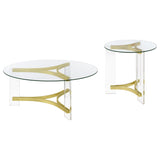 Janessa Acrylic Coffee and End Table Set Matte Brass