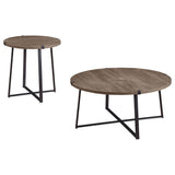 Marcus Round Coffee and End Table Set Light Brown