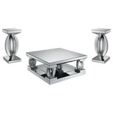 Amalia Mirrored Coffee and End Table Set Silver