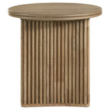 Adina Round Wood Side End Table Distressed Light Brown