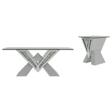 Taffeta Mirrored Coffee and End Table Set Silver