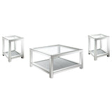 Valentina Mirrored Coffee and End Table Set Silver
