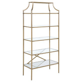 Serena 70-inch 5-shelf Glass Bookshelf Gold