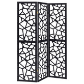 Nailan 3-Panel Room Divider Folding Screen Black Open Mosaic