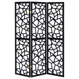 Nailan 3-Panel Room Divider Folding Screen Black Open Mosaic