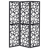 Nailan 3-Panel Room Divider Folding Screen Black Open Mosaic