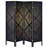 Haidera 4-Panel Room Divider Folding Screen Black Damask