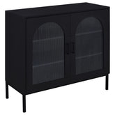 Jess 2-door Arched Fluted Glass Accent Cabinet Black