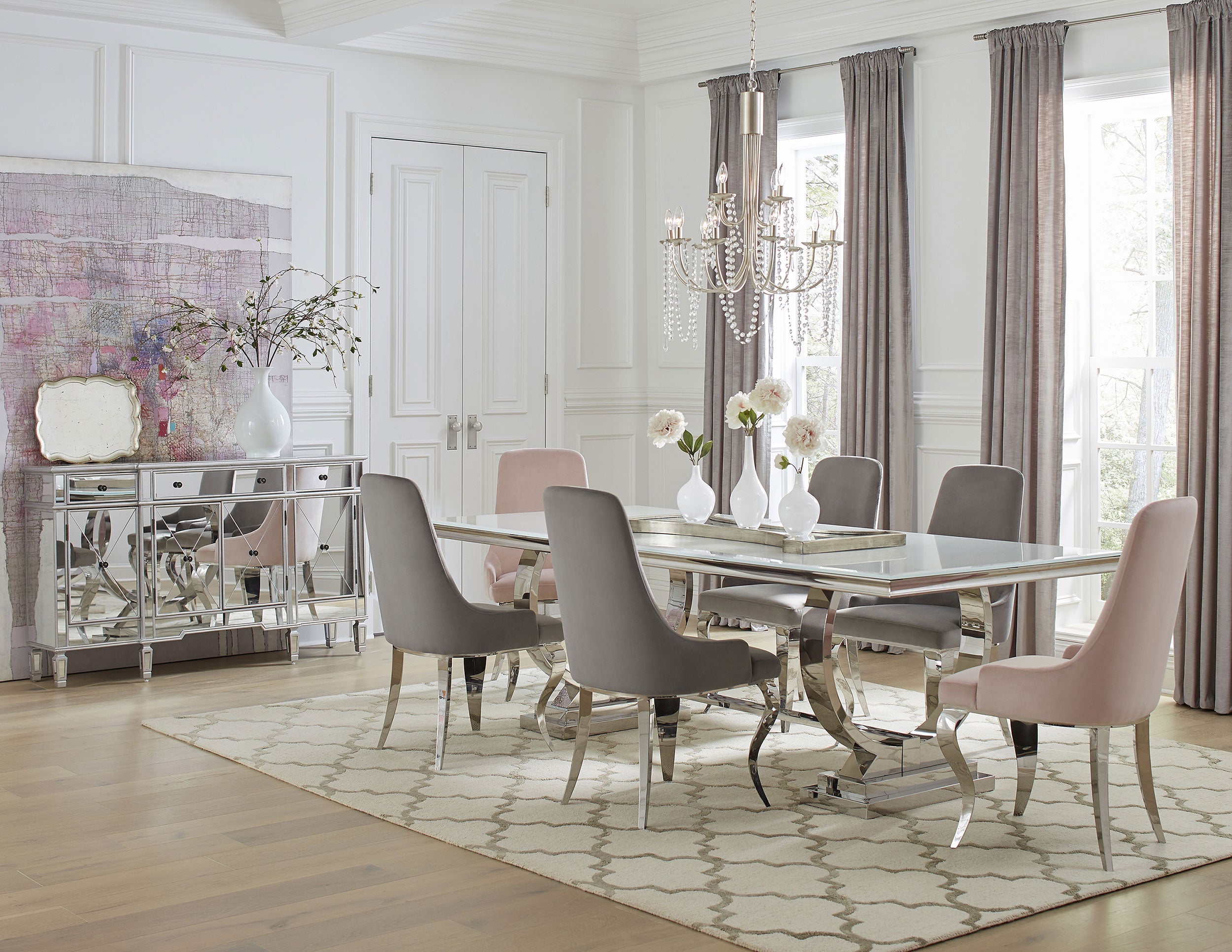 Antoine Rectangular 95-inch Glass Top Dining Table Black