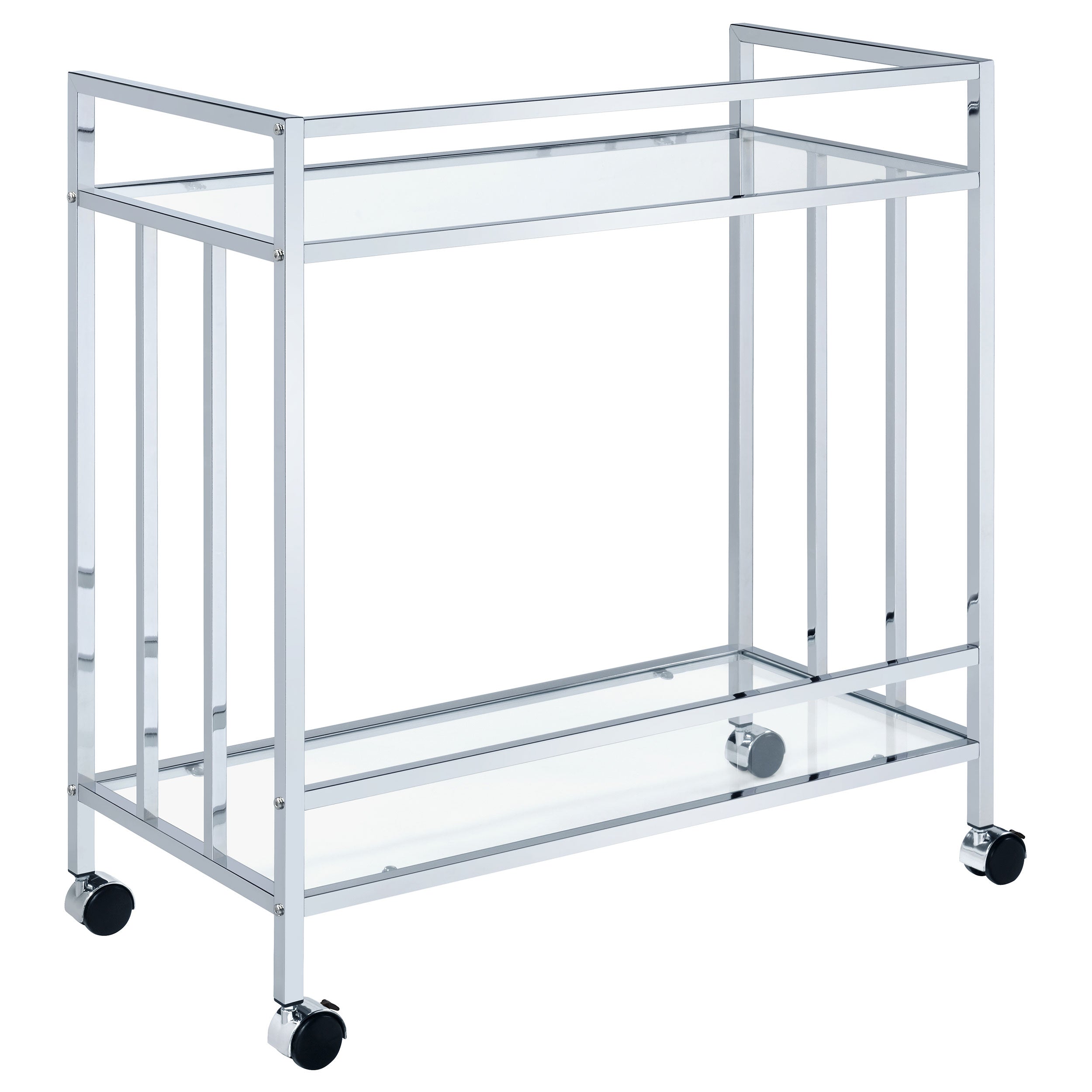Cara 2-tier Rectangular Glass Shelf Metal Bar Cart Brass