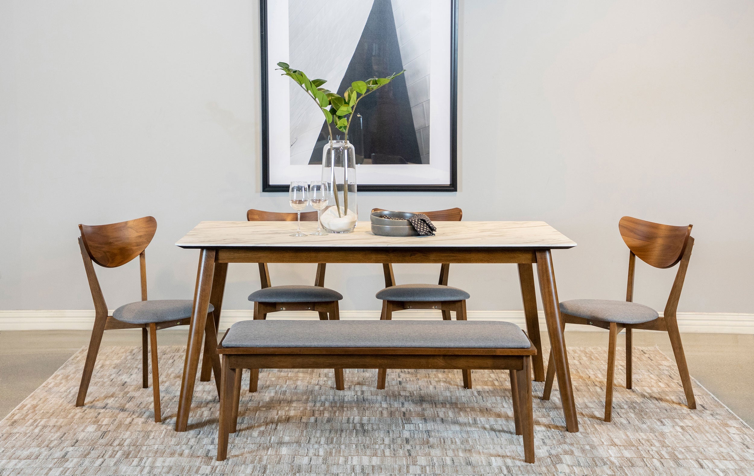 Everett  Rectangular Dining Table Set Natural Walnut