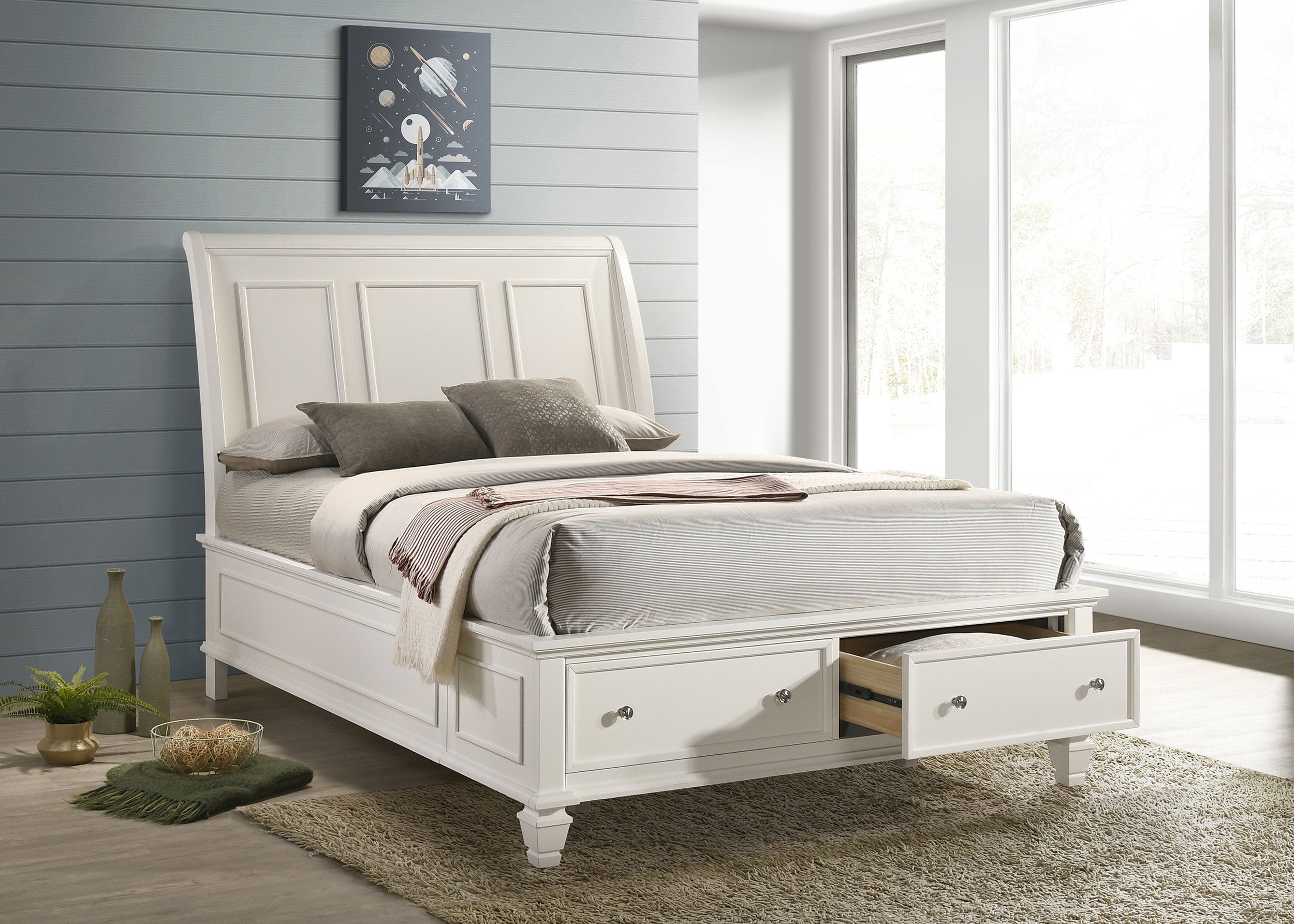 Sandy Beach 63-inch California King Panel Bed Cream White