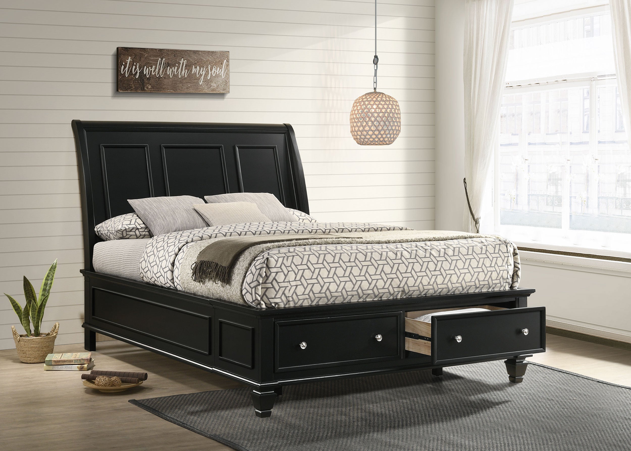Sandy Beach 63-inch California King Panel Bed Cream White