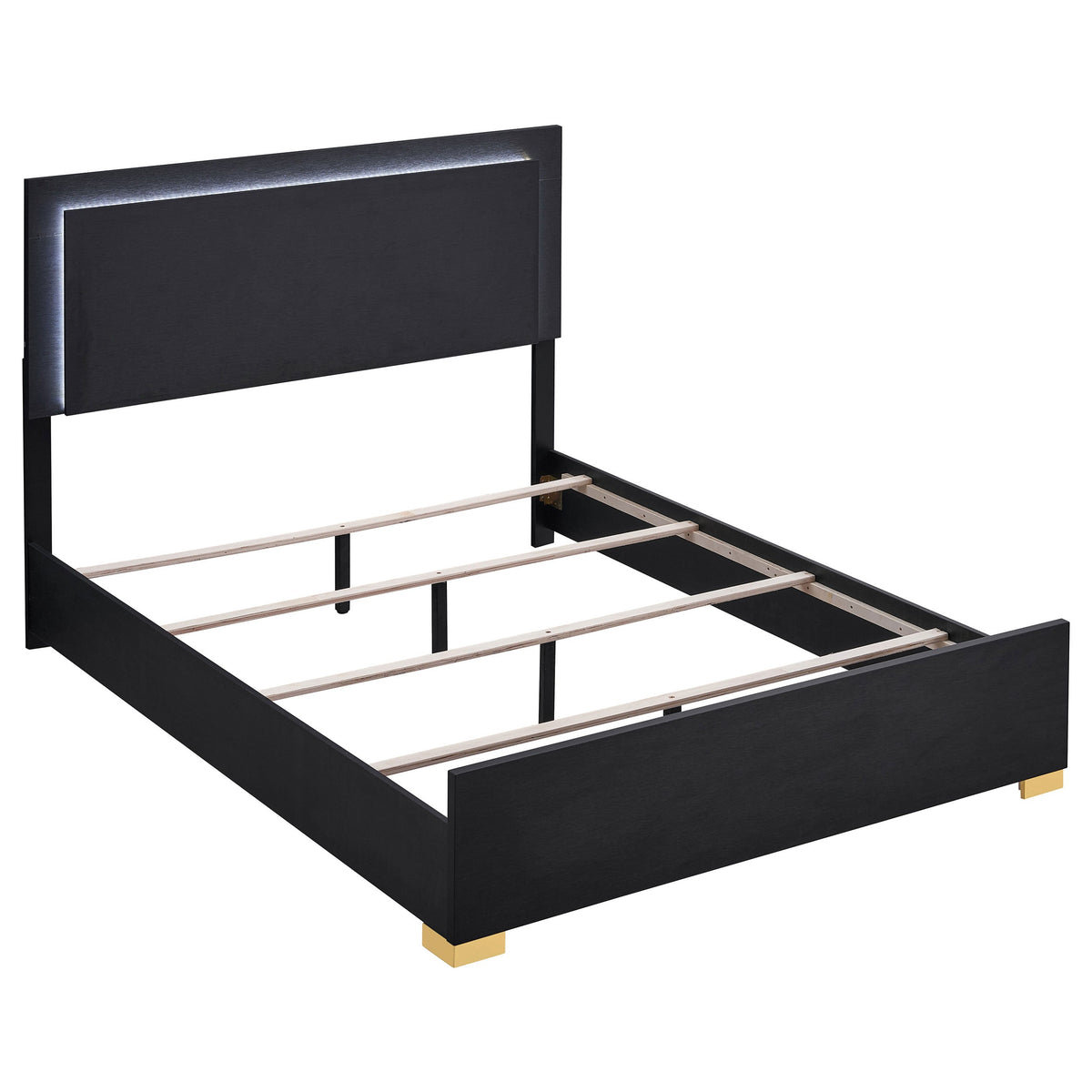 Marceline Wood  LED Panel Bed Black