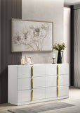 Ines 6-drawer Bedroom Dresser with Mirror Cabinet White High Gloss