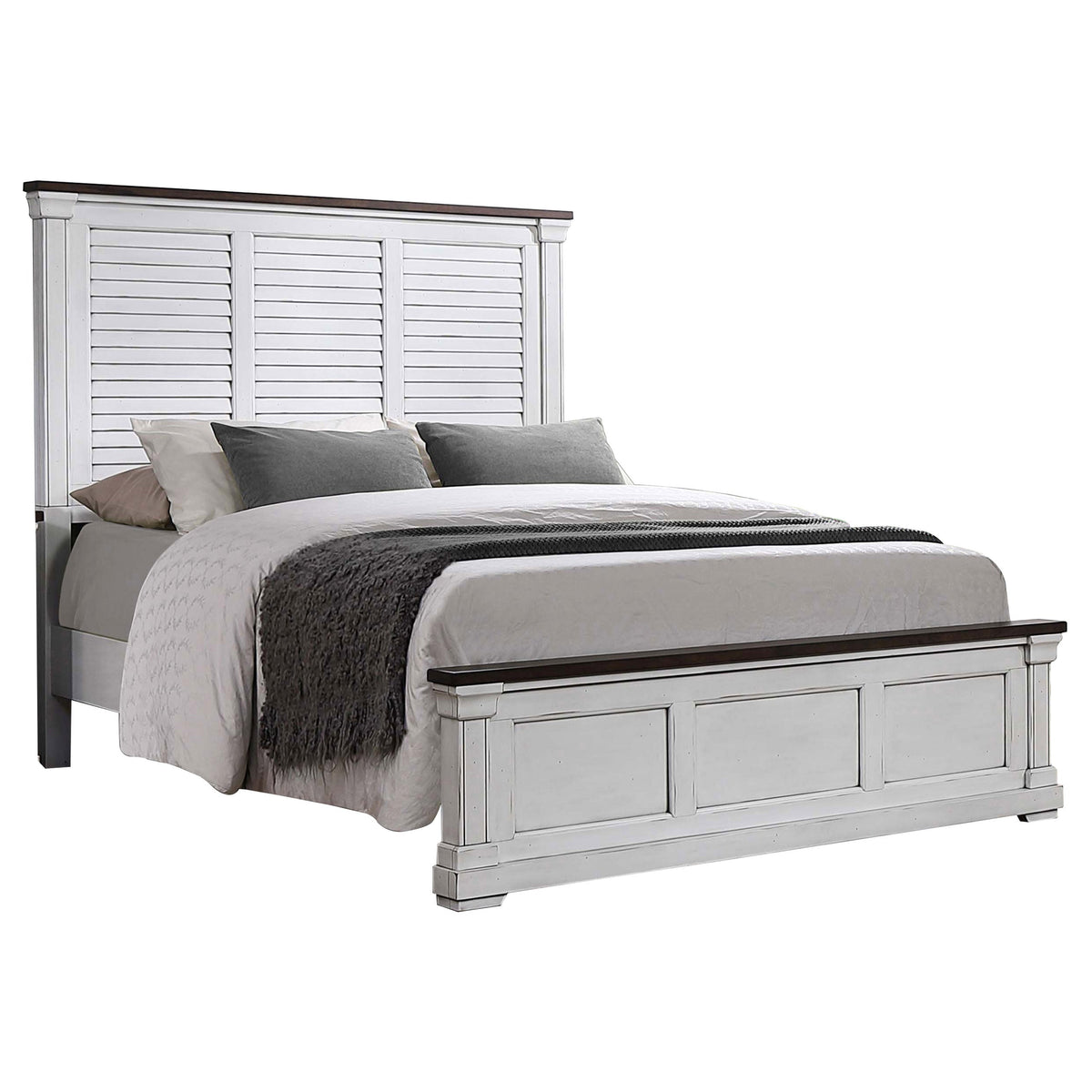 Hillcrest Wood  Panel Bed Distressed White