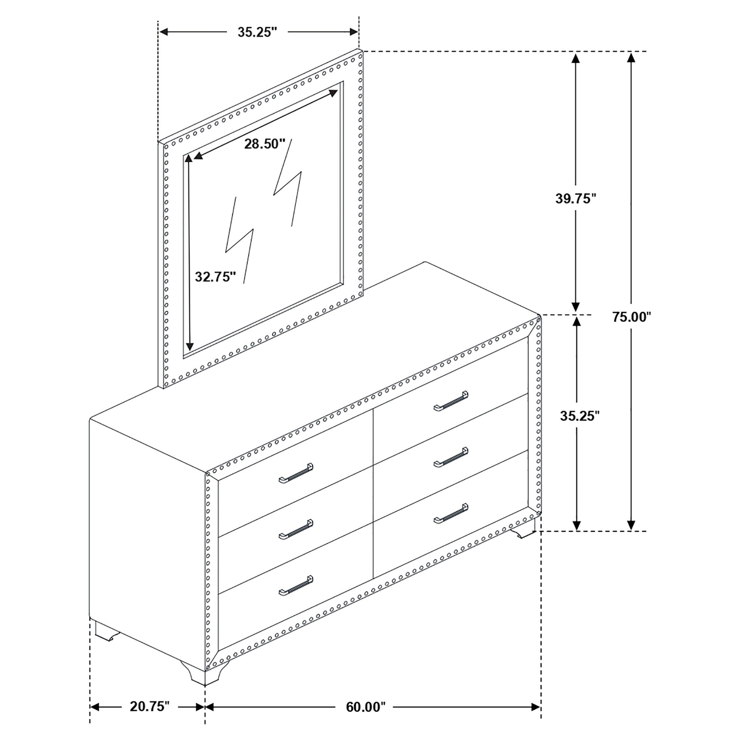 Melody 6-drawer Upholstered Dresser Grey
