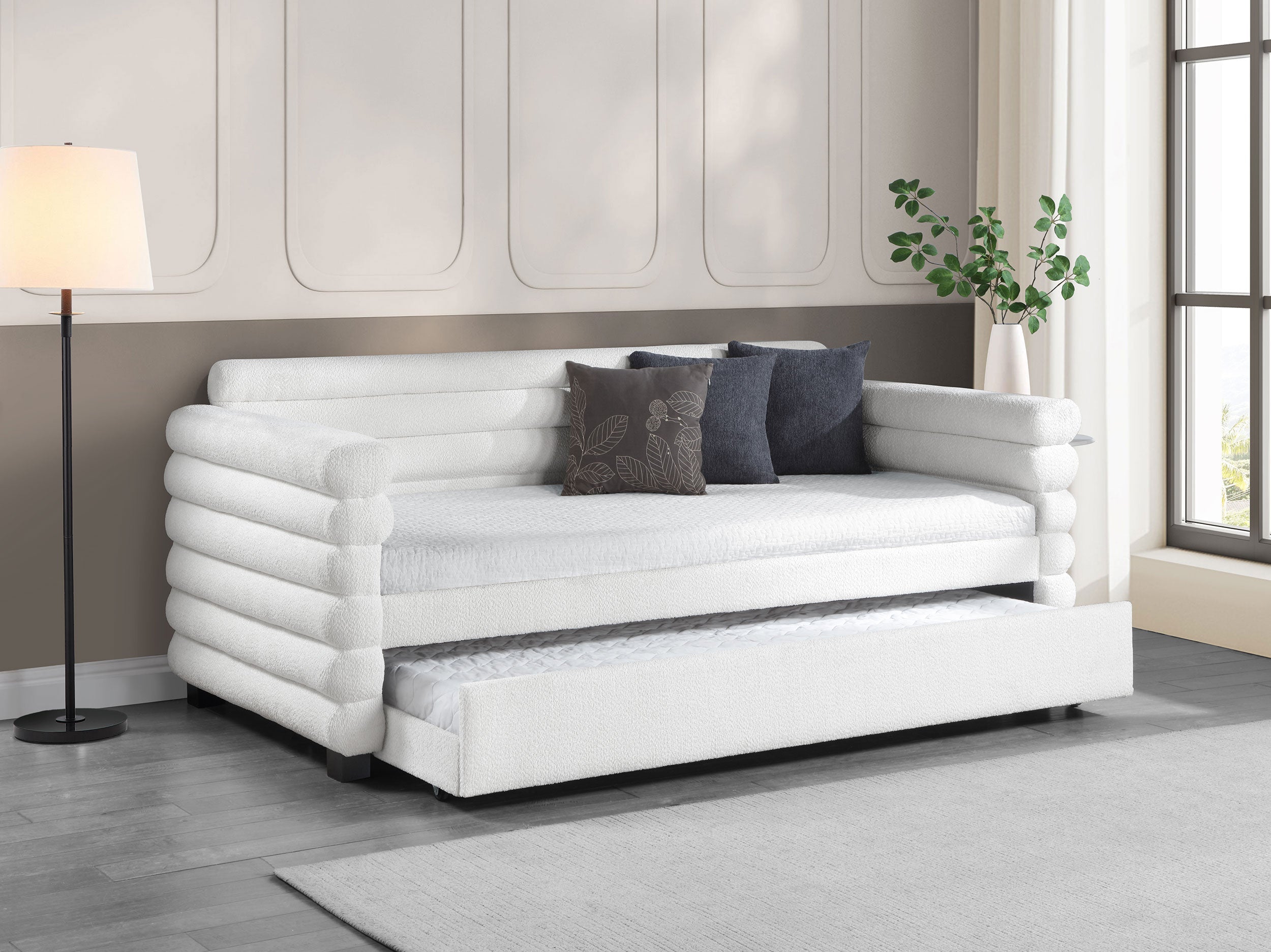 Patricia Boucle Upholstered  Day Bed with Trundle Grey
