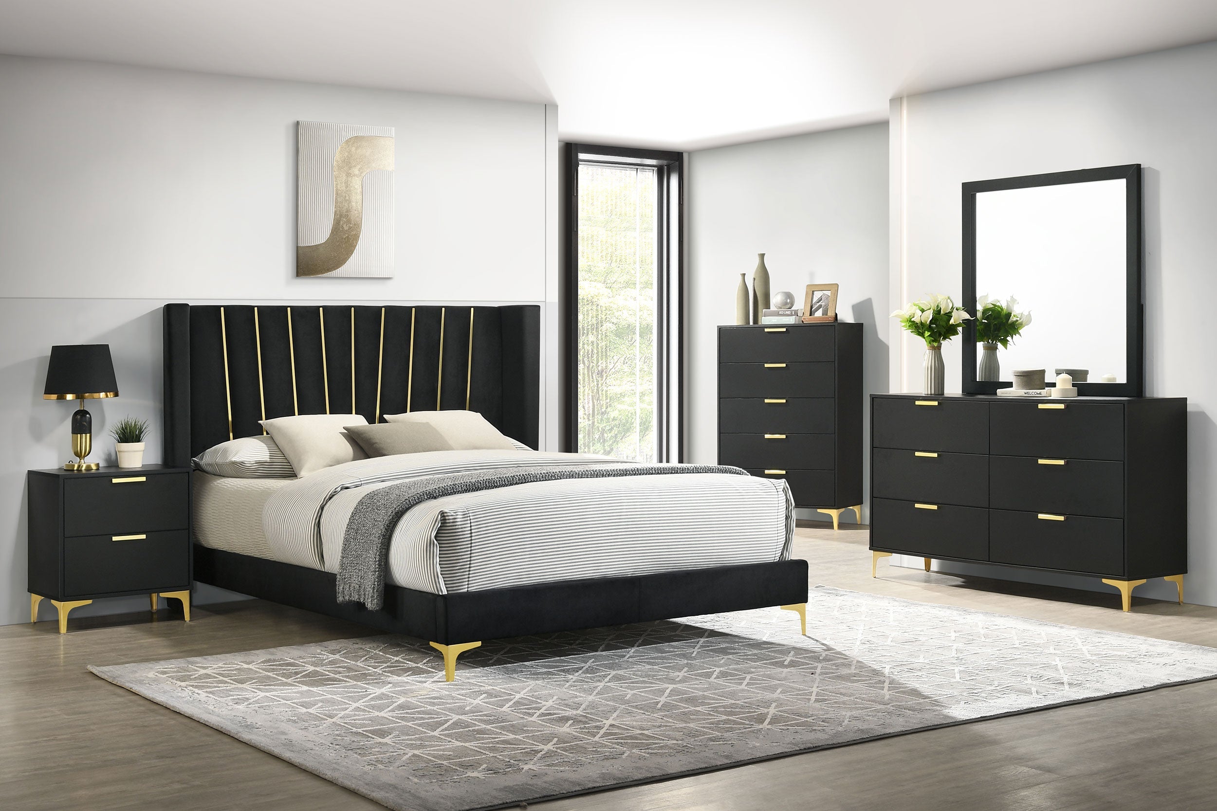 Kendall Upholstered California King Panel Bed Black