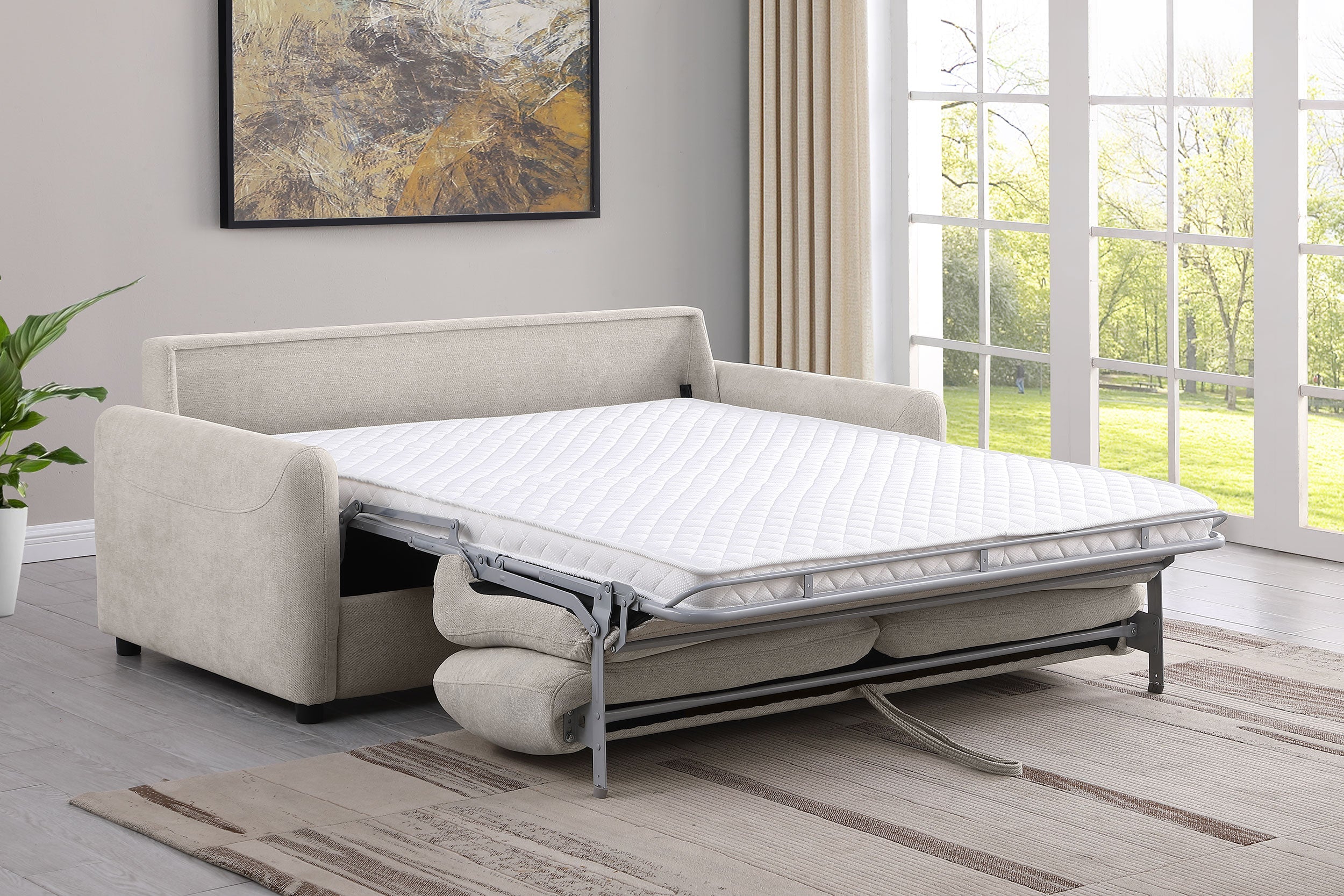 Rylie Upholstered Sofa Sleeper with  Mattress Beige