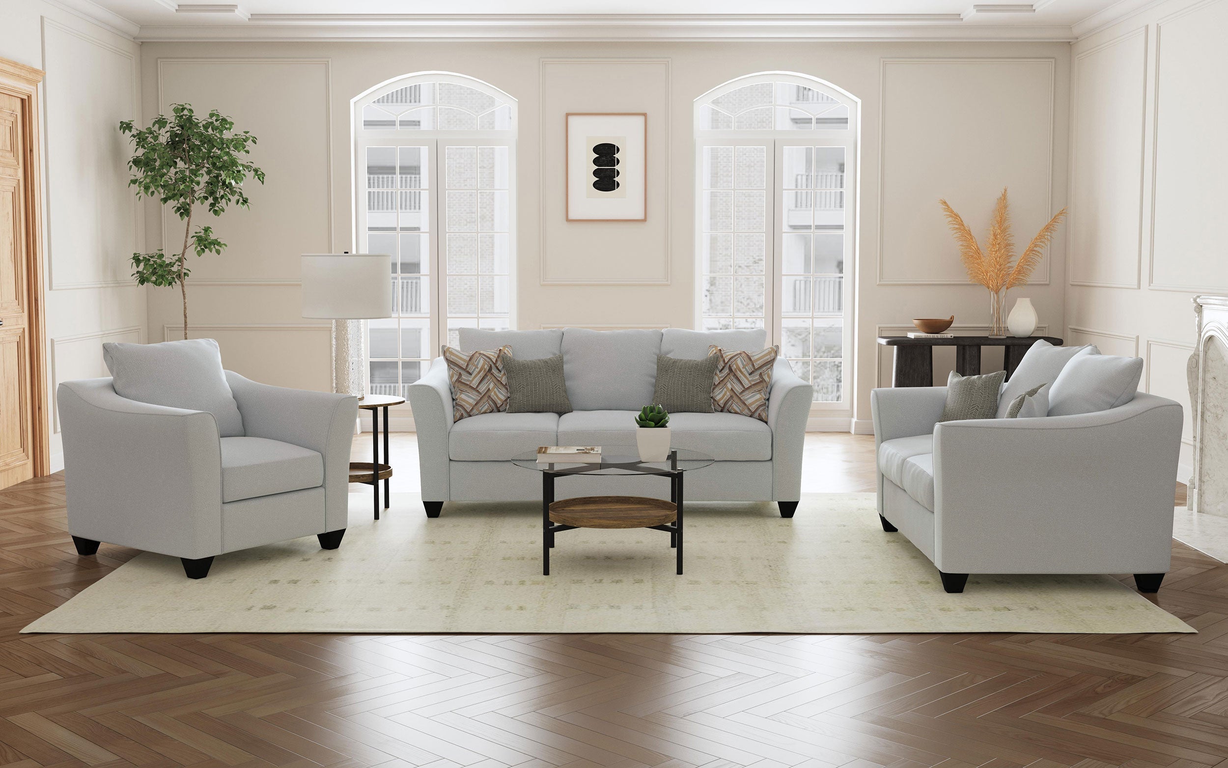 Salizar  Upholstered Flared Arm Sofa Set Grey