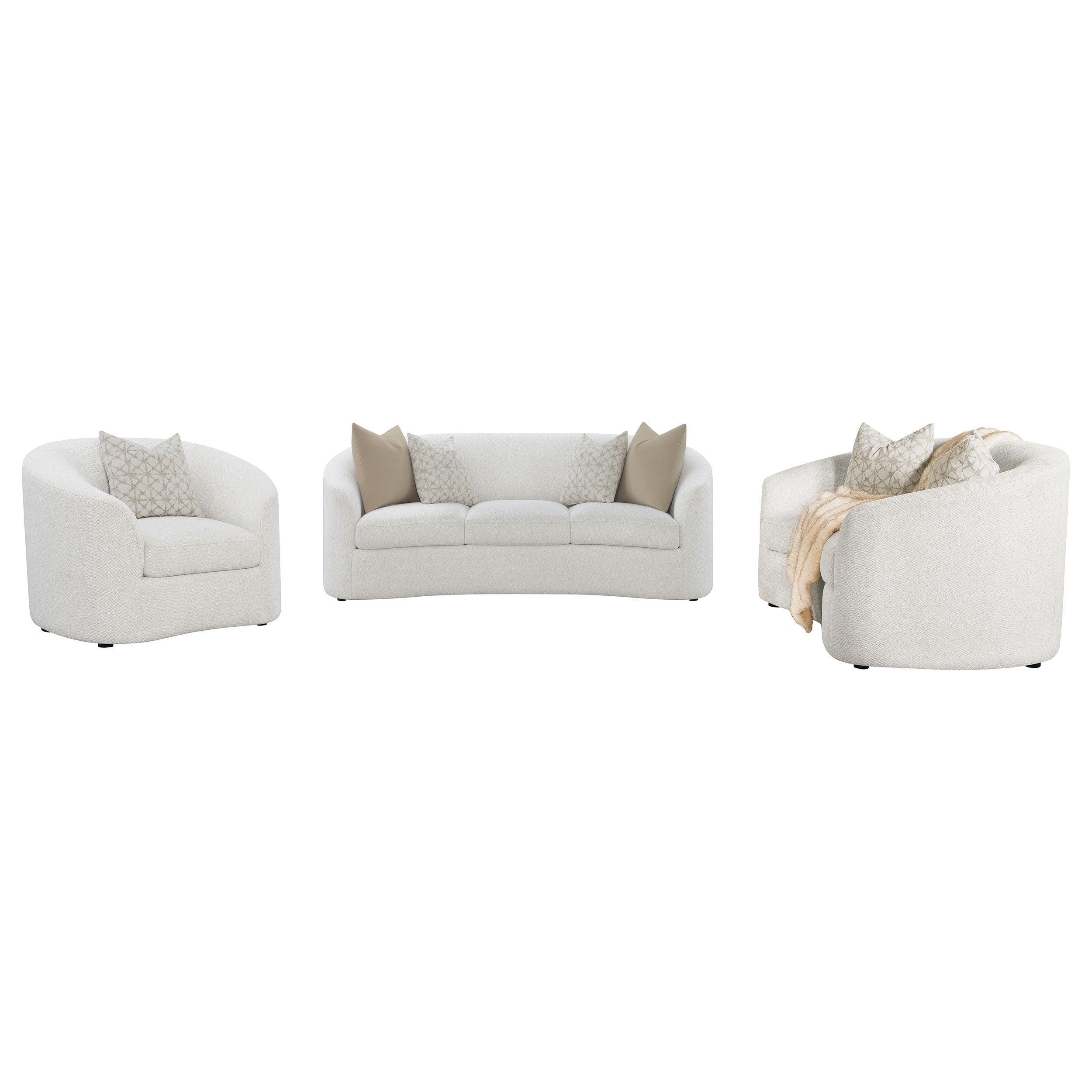 Rainn  Boucle Upholstered Sloped Arm Sofa Set Latte