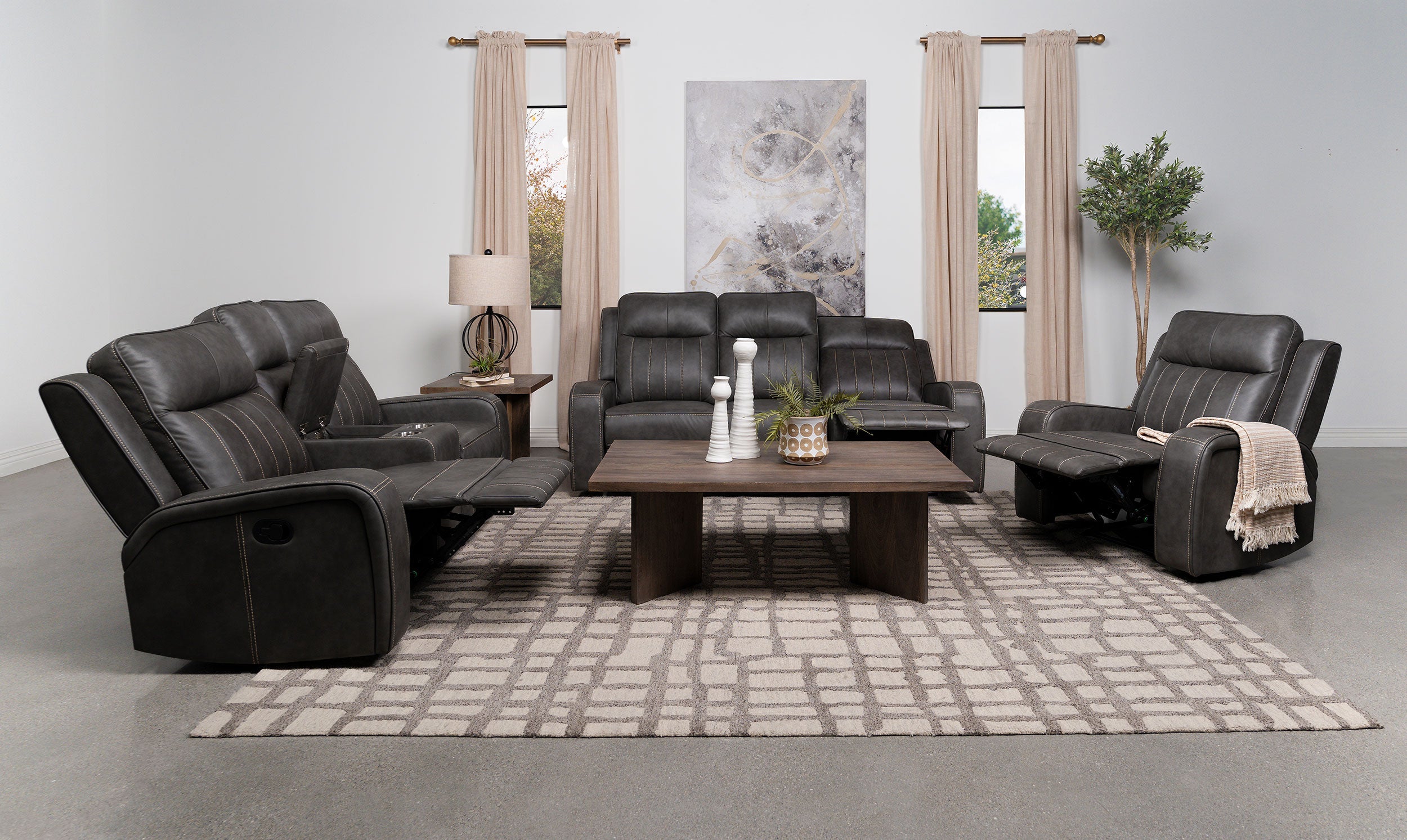 Raelynn  Upholstered Reclining Sofa Set Grey