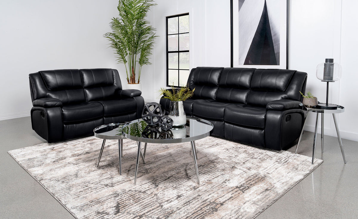 Camila  Upholstered Motion Reclining Sofa Set Black