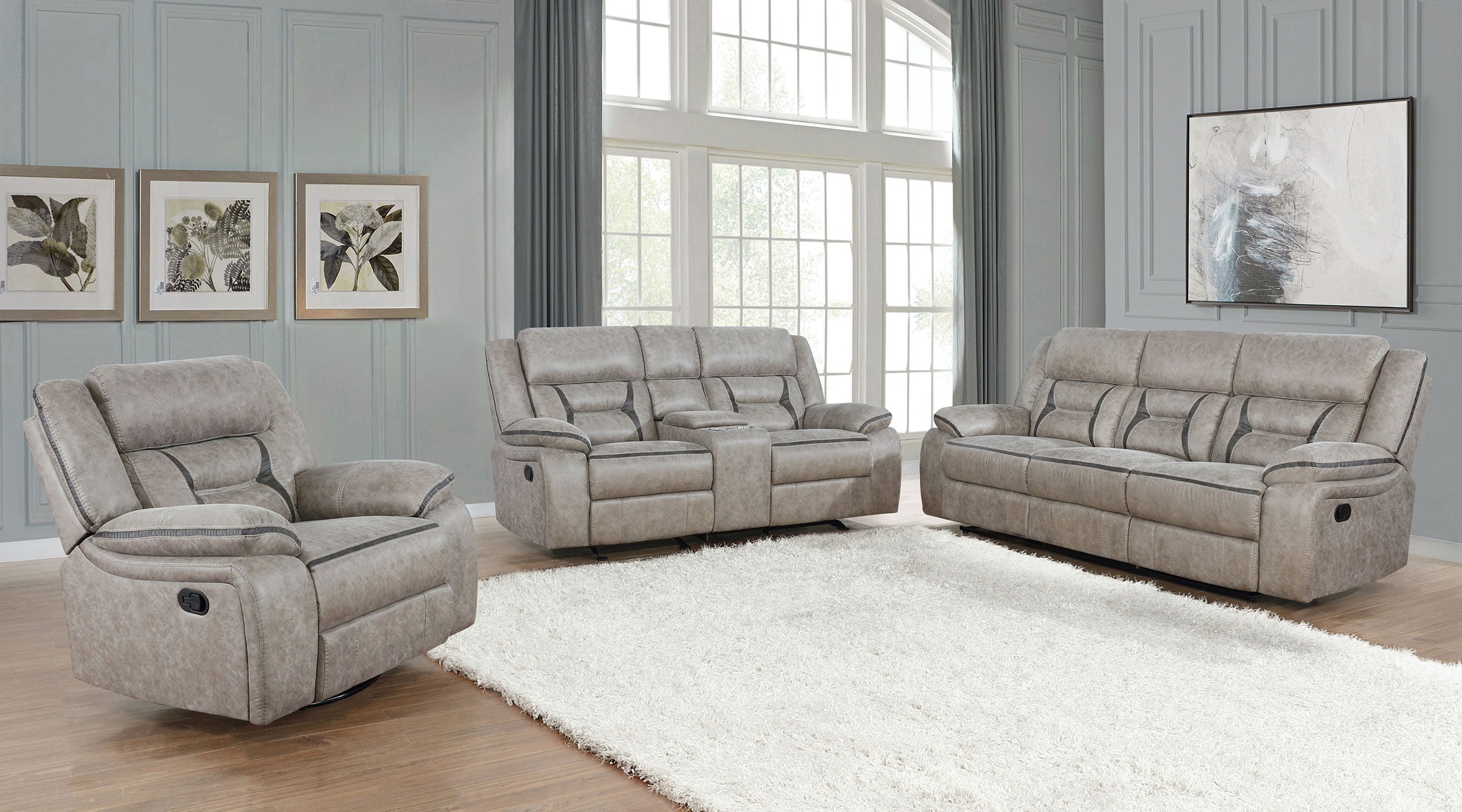 Greer Upholstered Motion Reclining Sofa Brown