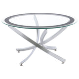Brooke Round Glass Top Coffee Table Metal Base Brass