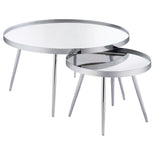 Kaelyn  Round Mirror Top Nesting Coffee Table Chrome