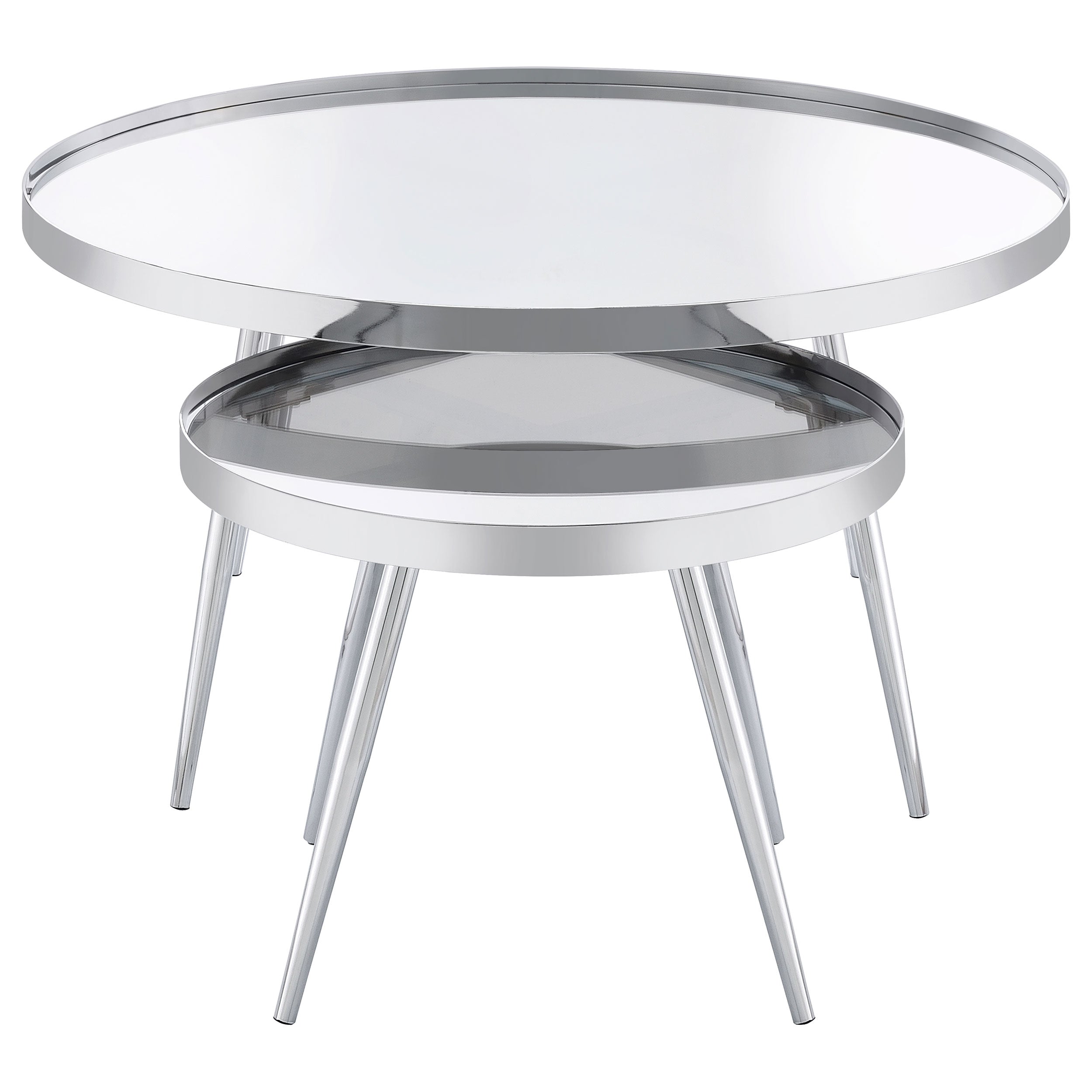 Kaelyn  Round Mirror Top Nesting Coffee Table Chrome